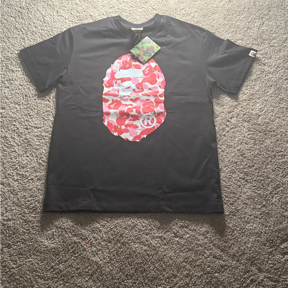 Black Graphic Tee with Pink Camo Design